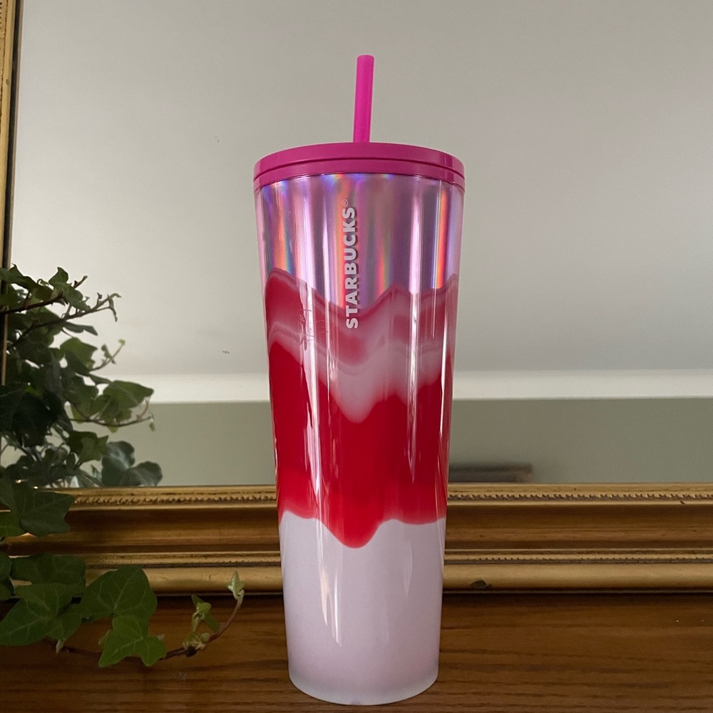 Starbucks 2021 Holiday Iridescent Wave Red Pink Swirl Wave Venti Cold Tumbler